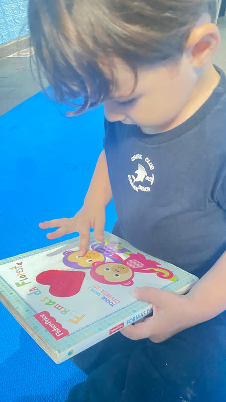 Criança folheando um livro infantil
